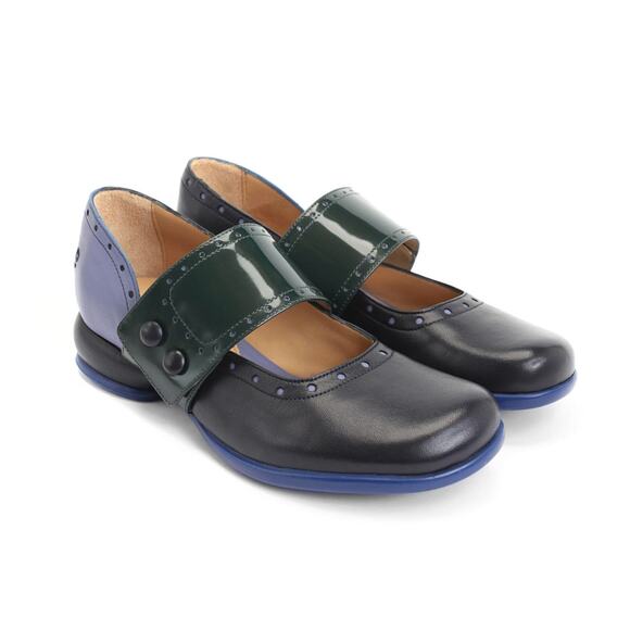 John Fluevog Blue Green Cleo Fellowship Buttoned Mary Jane Heels Size 11.5 - Picture 1 of 7